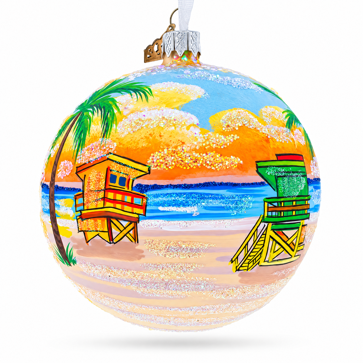 South Beach, Miami, Florida Glass Ball Christmas Ornament 4 Inches
