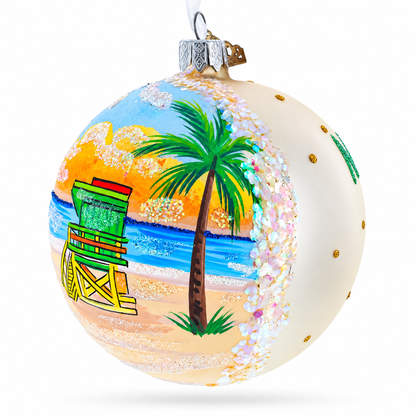 South Beach, Miami, Florida Glass Ball Christmas Ornament 4 Inches