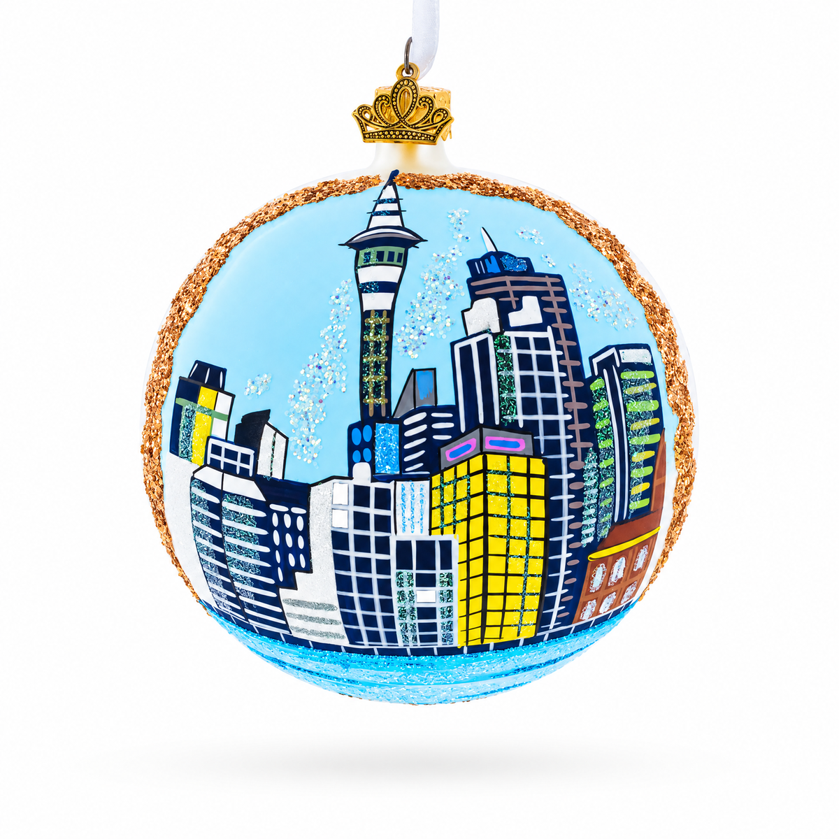 Sky Tower, Auckland, New Zealand Glass Ball Christmas Ornament 4 Inches