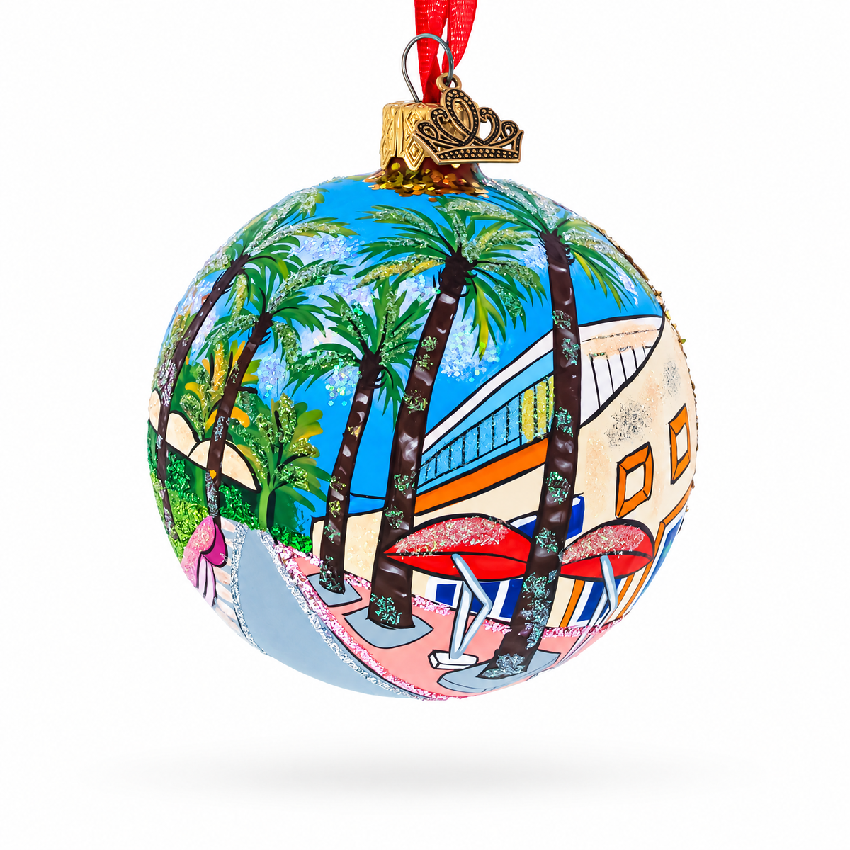 Lincoln Road, Miami, Florida Glass Ball Christmas Ornament 3.25 Inches