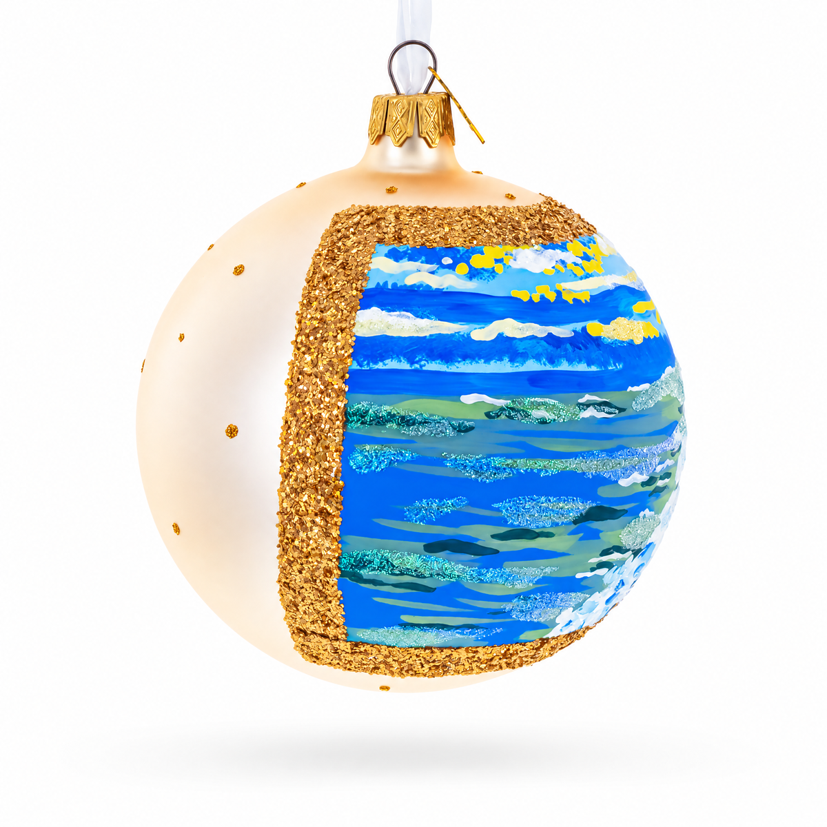 Sunset at the Ocean Painting Glass Ball Christmas Ornament 4 Inches