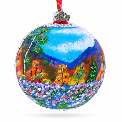 Floral Meadow Painting Glass Ball Christmas Ornament 4 Inches