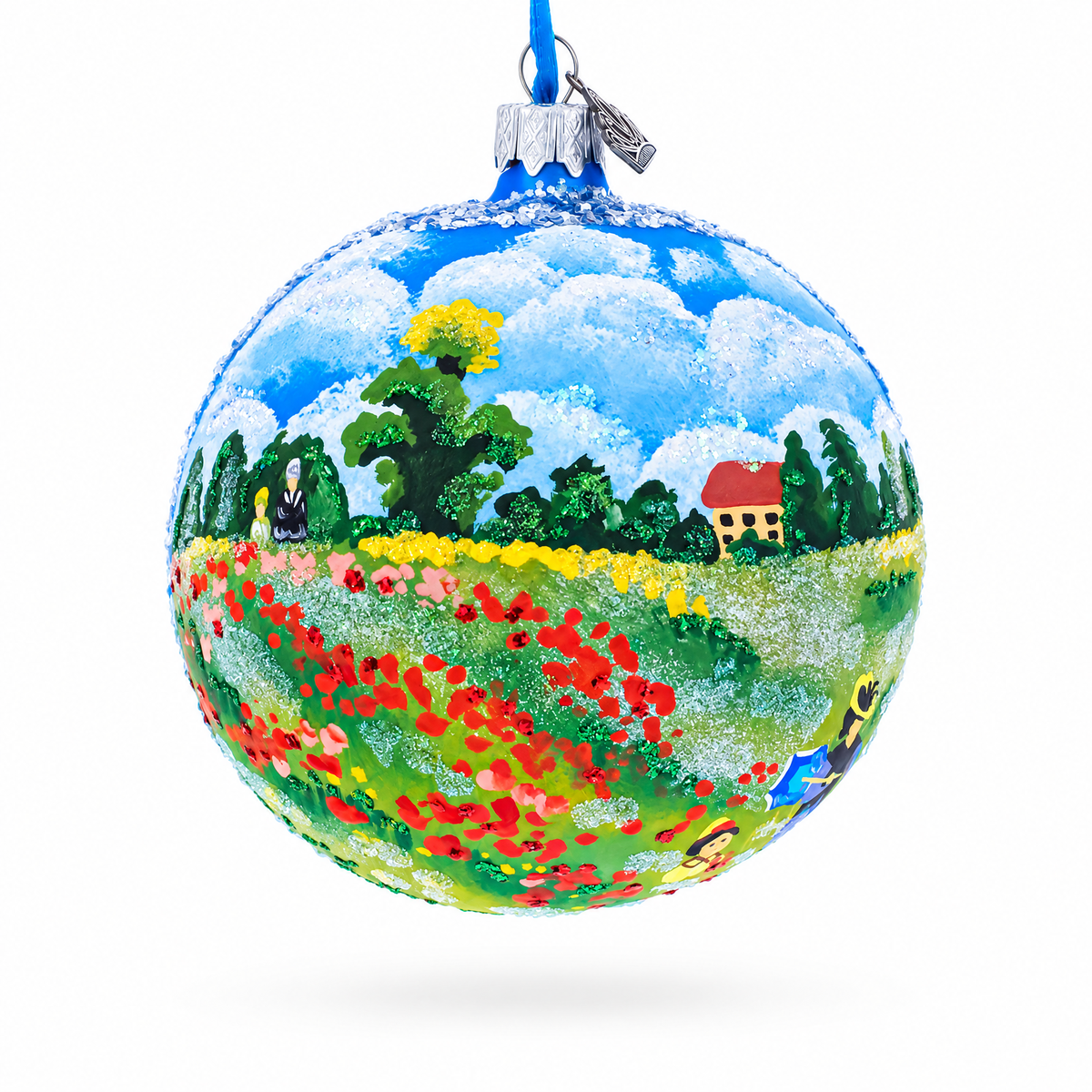 Wild Poppies Painting Glass Ball Christmas Ornament 4 Inches