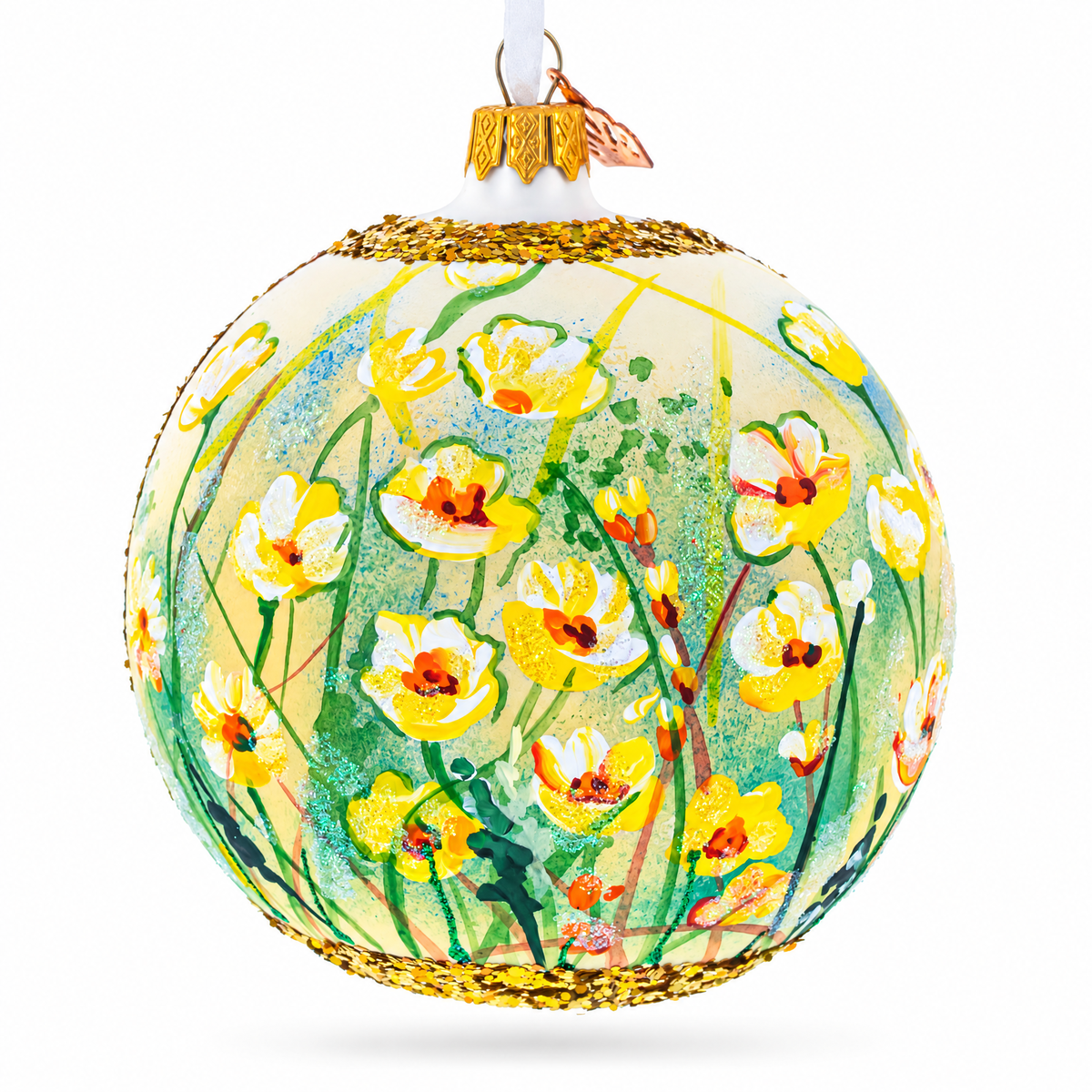 Summer in Bloom Painting Glass Ball Christmas Ornament 4 Inches