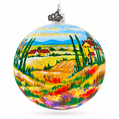 Tuscany, Italy Country Side Painting Glass Ball Christmas Ornament 4 Inches