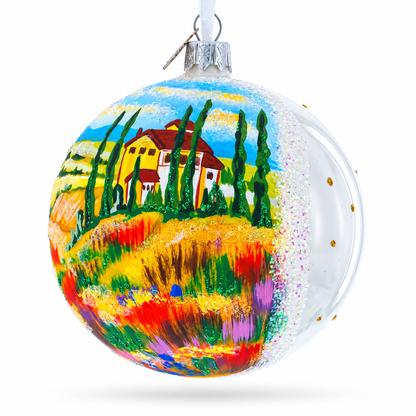 Tuscany, Italy Country Side Painting Glass Ball Christmas Ornament 4 Inches