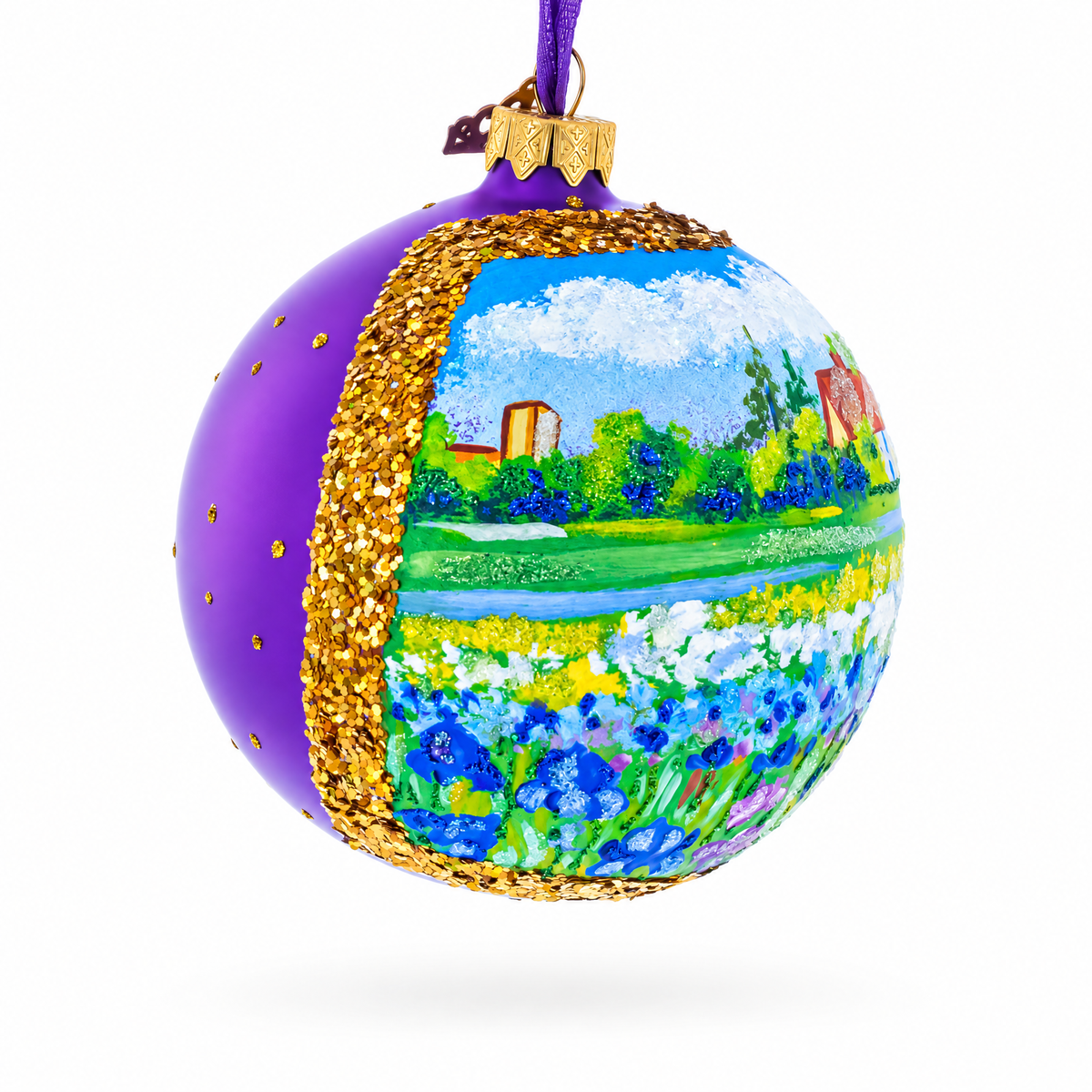 Iris Field Painting Glass Ball Christmas Ornament 4 Inches