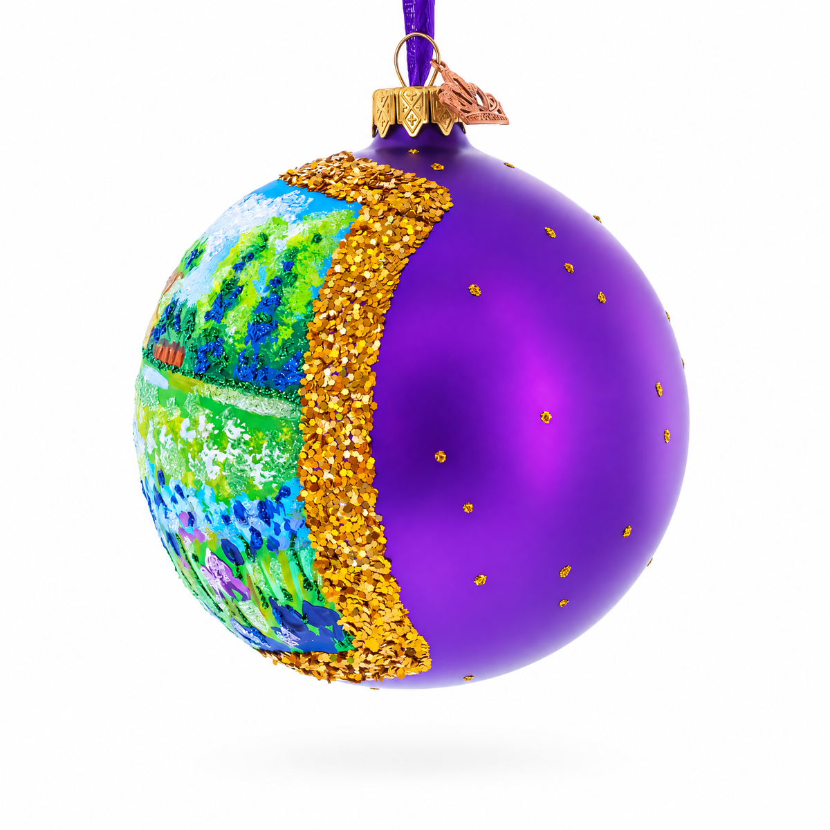 Iris Field Painting Glass Ball Christmas Ornament 4 Inches