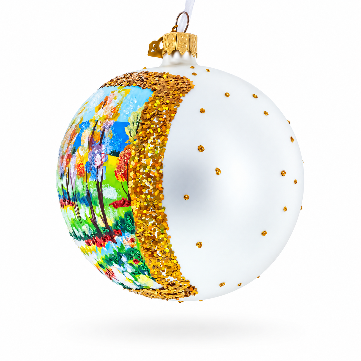Village Road Painting Glass Ball Christmas Ornament 4 Inches