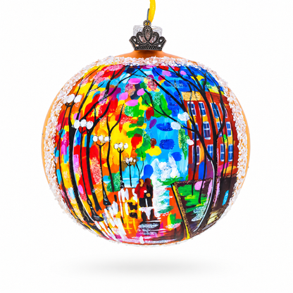 Night Walk Painting Glass Ball Christmas Ornament 4 Inches