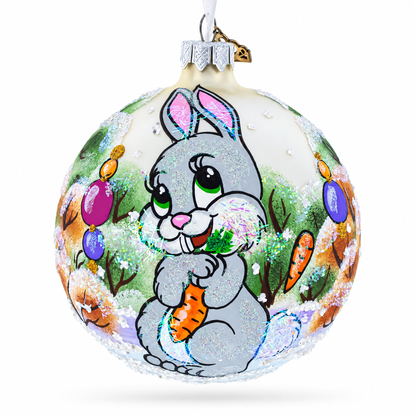 Glitter Bunny with Carrot Glass Ball Ornament 4 Inches