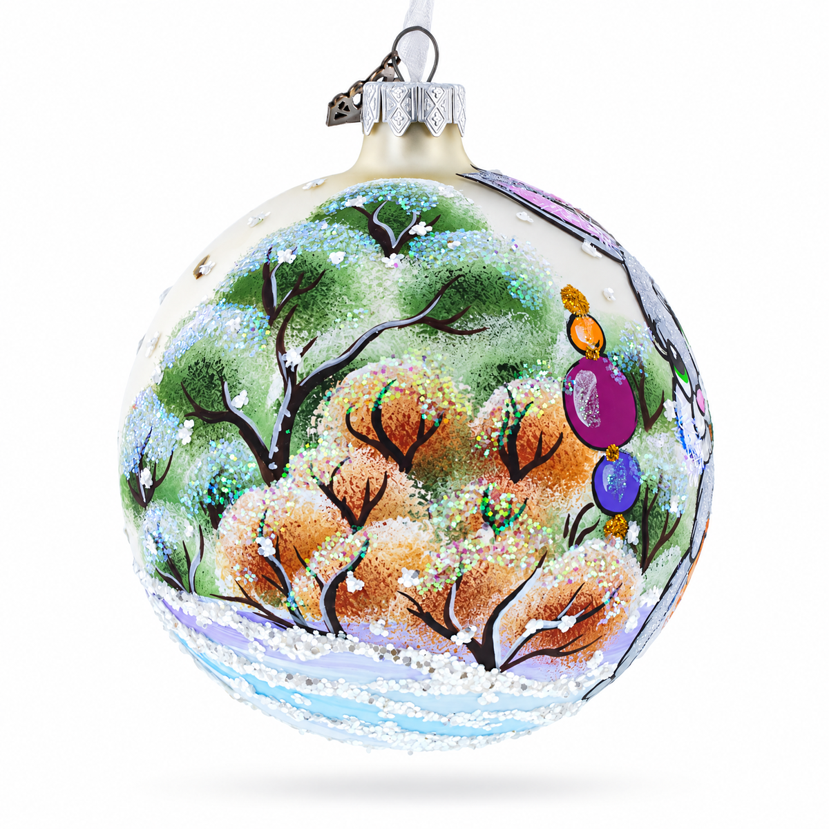 Glitter Bunny with Carrot Glass Ball Ornament 4 Inches