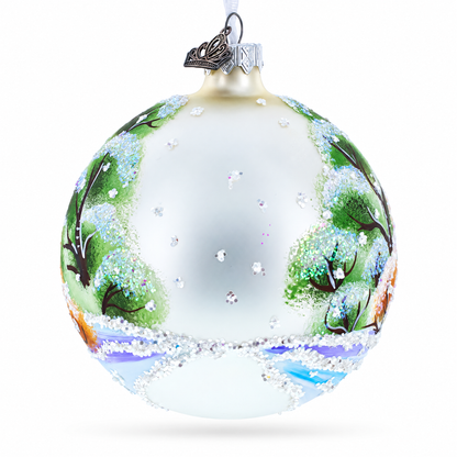 Glitter Bunny with Carrot Glass Ball Ornament 4 Inches