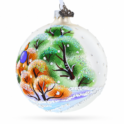 Glitter Bunny with Carrot Glass Ball Ornament 4 Inches