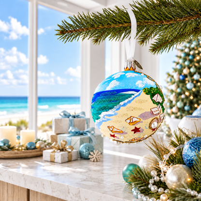 Turks and Caicos Glass Ball Christmas Ornament 4 Inches