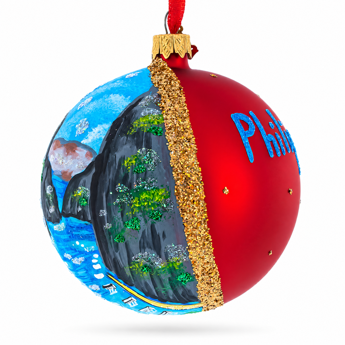 Cebu & Boracay, Philippines Glass Ball Christmas Ornament 4 Inches