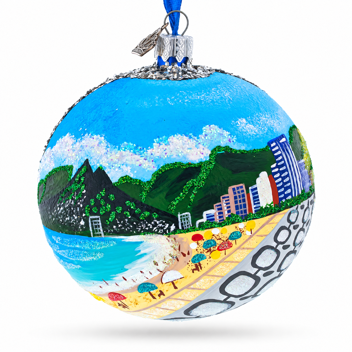 Copacabana, Rio de Janeiro, Brazil Glass Ball Christmas Ornament 4 Inches