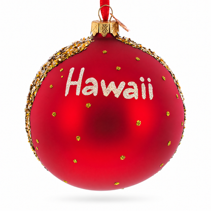 Surfers at Hawaii Beach Glass Ball Christmas Ornament 4 Inches