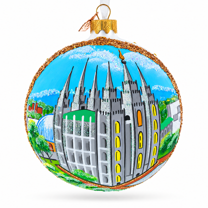 Temple Square, Salt Lake City, Utah Glass Ball Christmas Ornament 4 Inches
