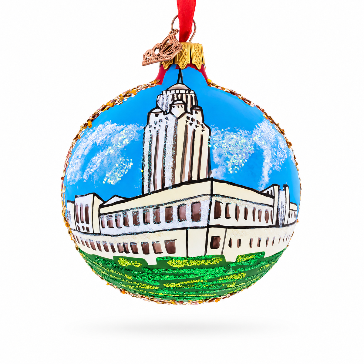 Nebraska State Capitol,  Lincoln, Nebraska Glass Ball Christmas Ornament 3.25 Inches