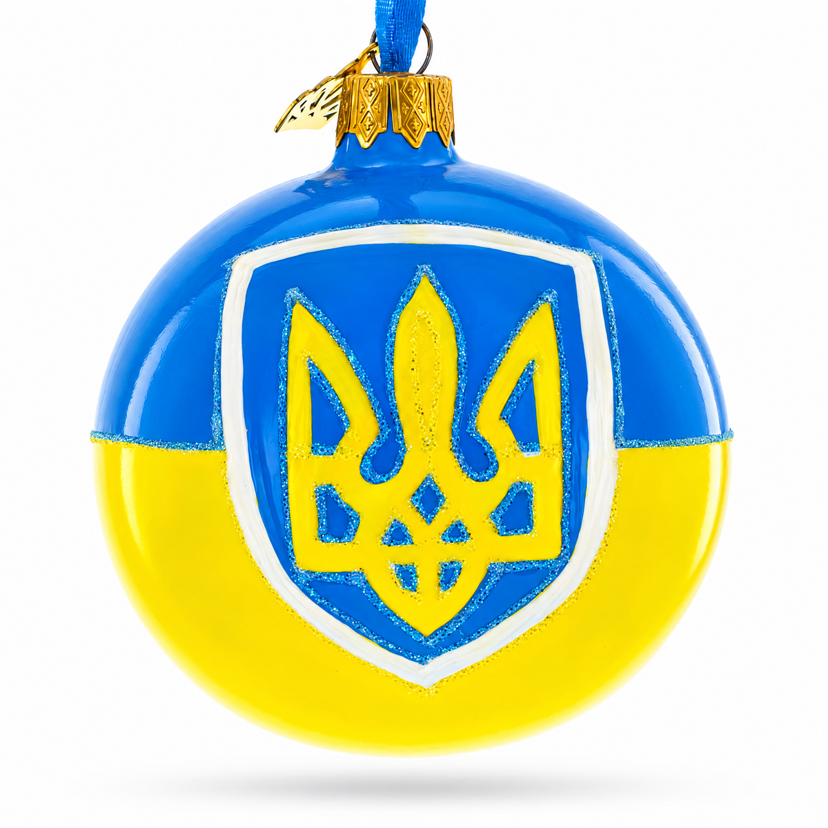 Flag of Ukraine Glass Christmas Ornament 3.25 Inches