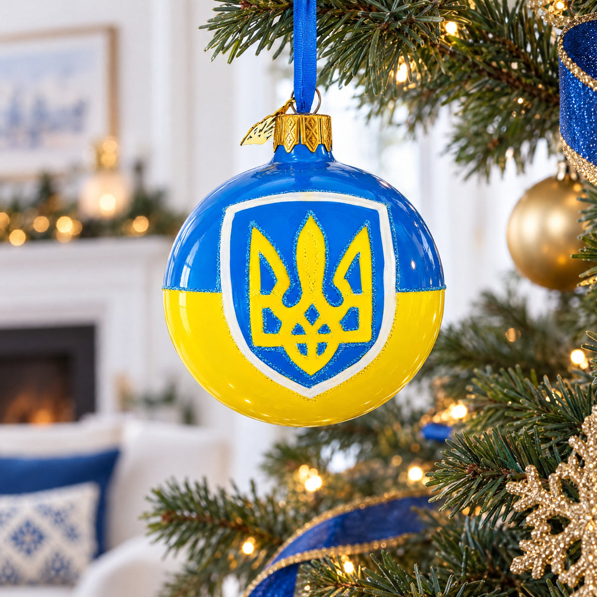 Flag of Ukraine Glass Christmas Ornament 3.25 Inches