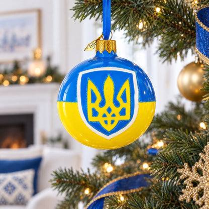 Flag of Ukraine Glass Christmas Ornament 3.25 Inches