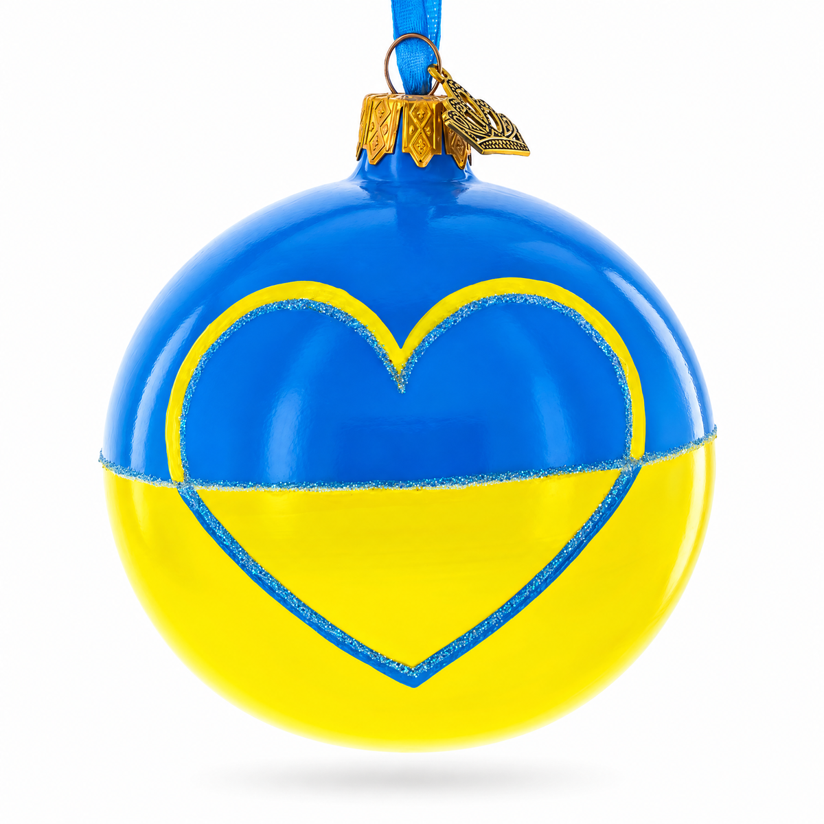 Flag of Ukraine Glass Christmas Ornament 3.25 Inches