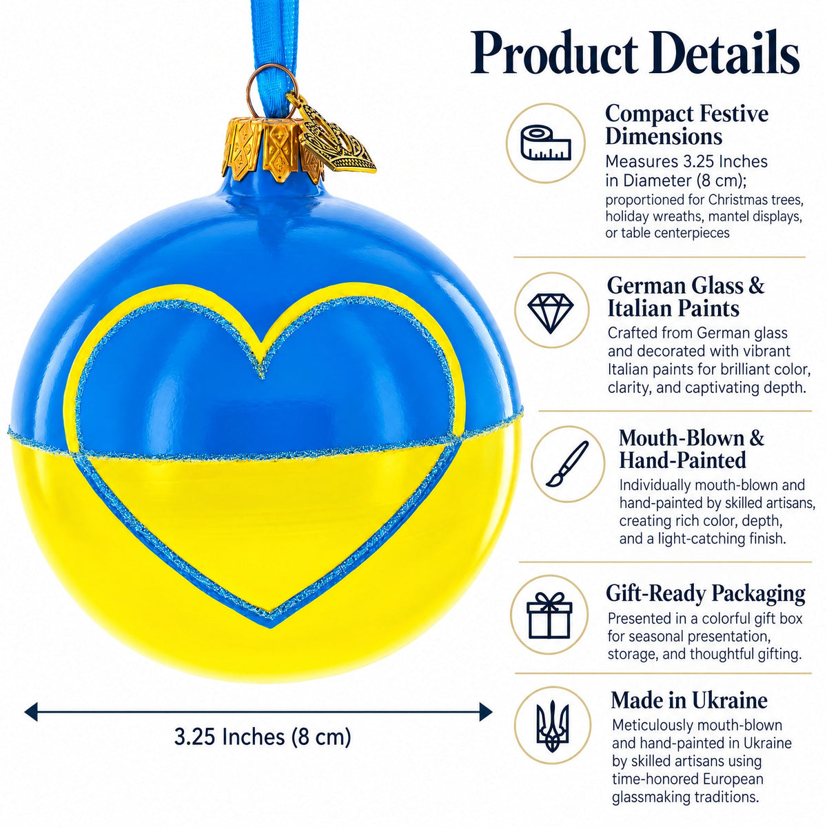 Flag of Ukraine Glass Christmas Ornament 3.25 Inches