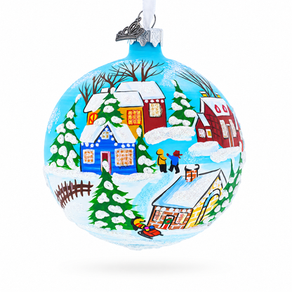 Children Playing in the Winter Village Glass Ball Christmas Ornament 4 Inches