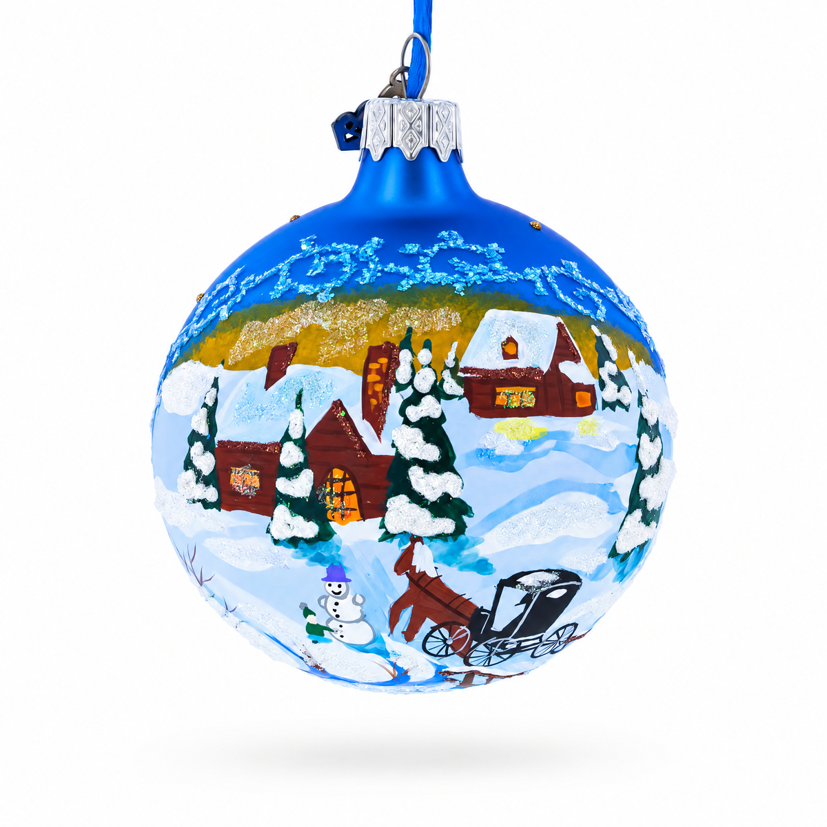 The Couch in the Winter Village Glass Ball Christmas Ornament 3.25 Inches