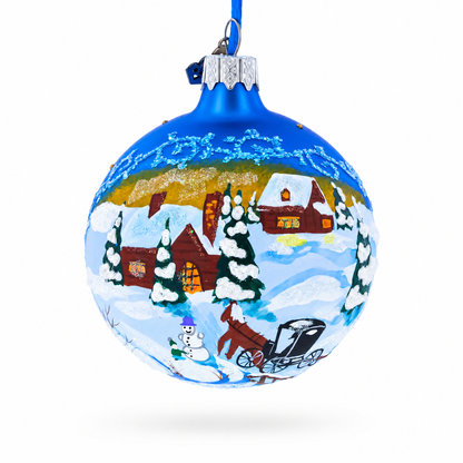 The Couch in the Winter Village Glass Ball Christmas Ornament 3.25 Inches
