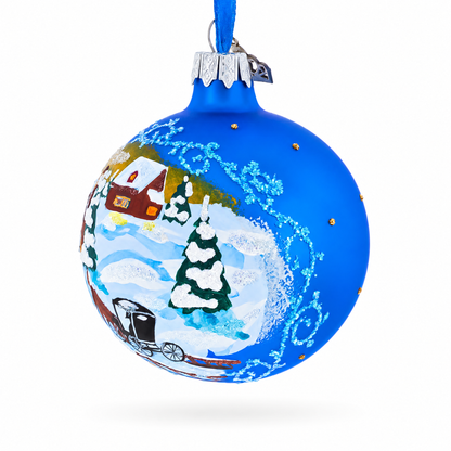 The Couch in the Winter Village Glass Ball Christmas Ornament 3.25 Inches