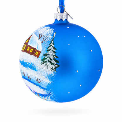 Winter Village by the River Glass Ball Christmas Ornament 4 Inches
