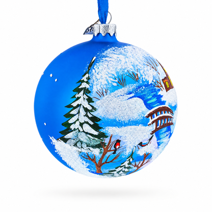 Winter Village by the River Glass Ball Christmas Ornament 4 Inches