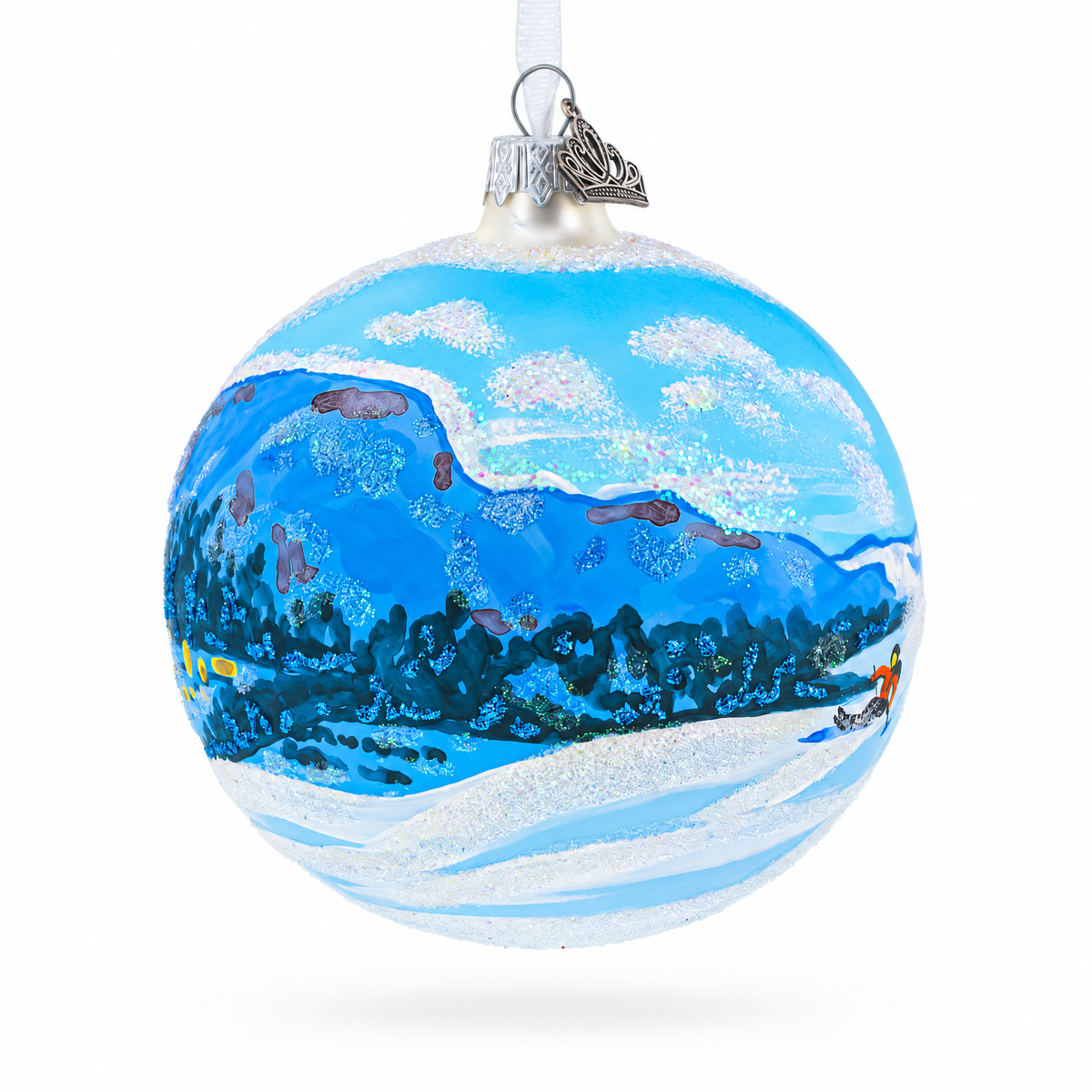 St. Moritz, Switzerland Glass Ball Christmas Ornament 4 Inches