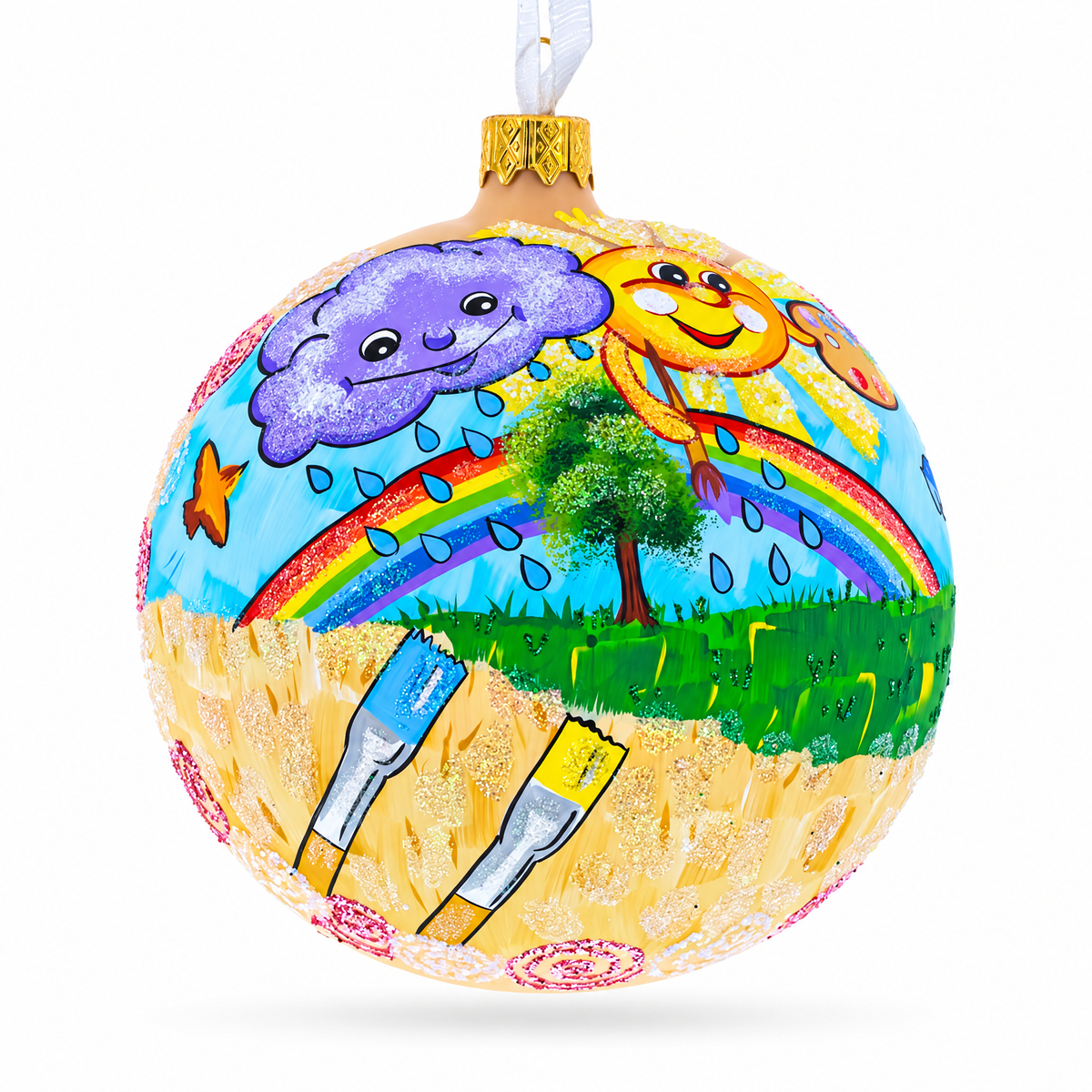 I Love Art Glass Ball Christmas Ornament 4 Inches