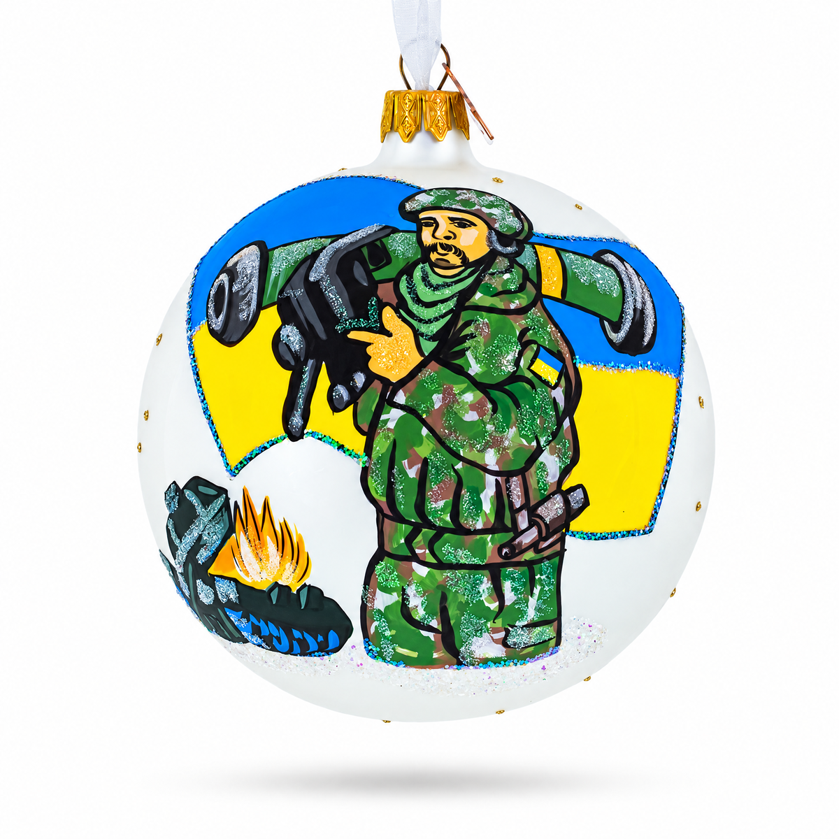 Ukrainian Armed Forces Glass Ball Christmas Ornament 4 Inches