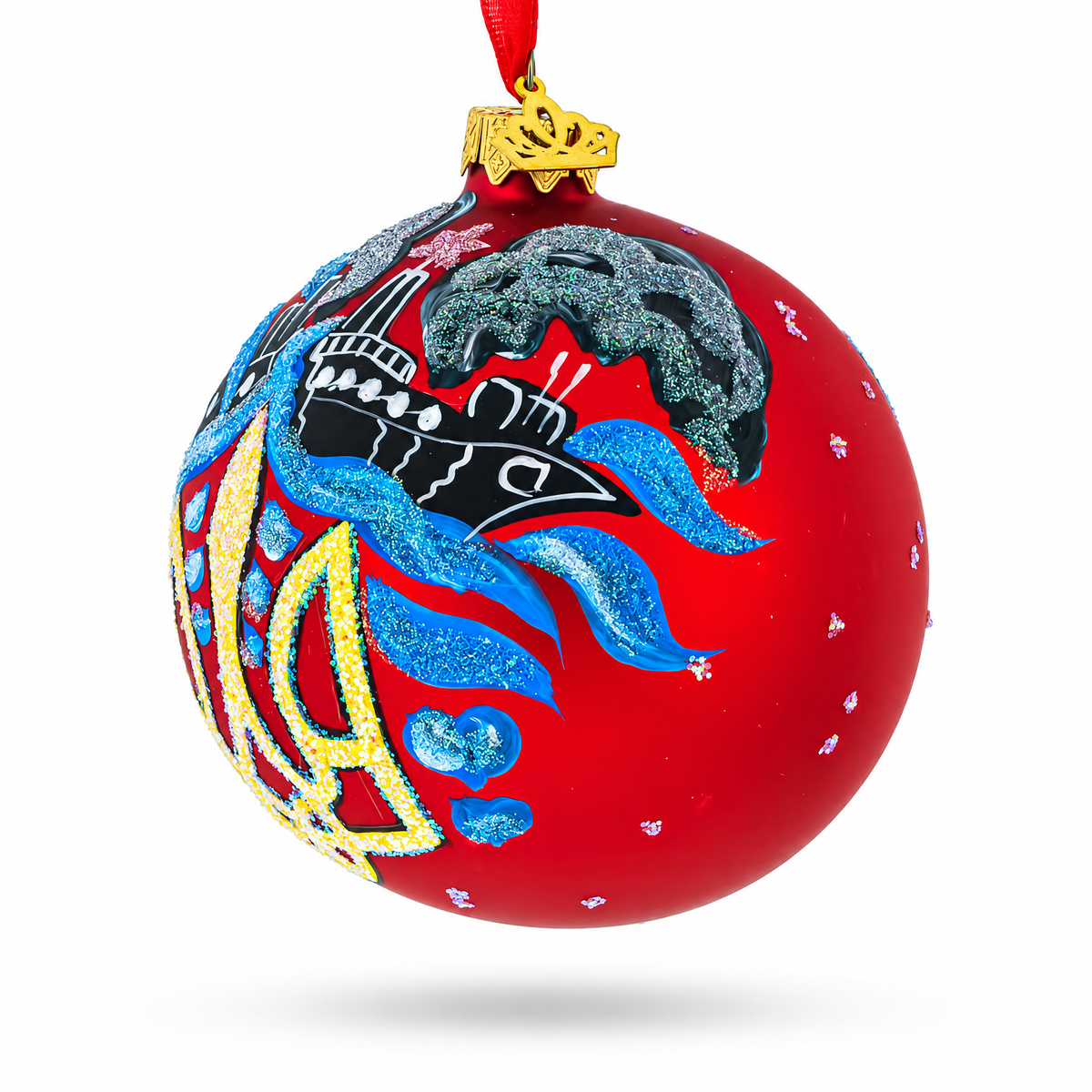 Ukrainian Tryzub Glass Ball Christmas Ornament 4 Inches