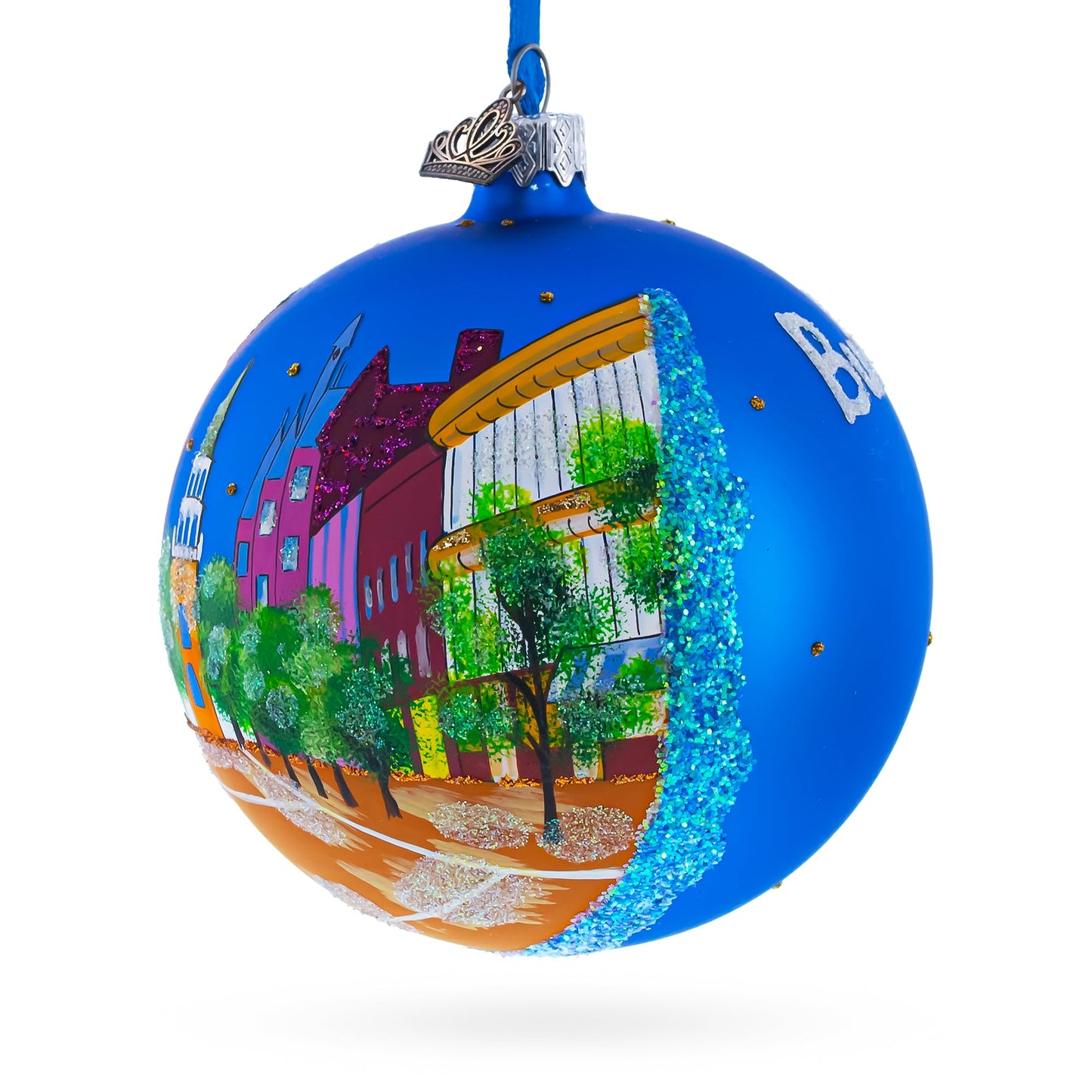 Church Street Marketplace, Burlington, Vermont Glass Ball Christmas Ornament 4 Inches