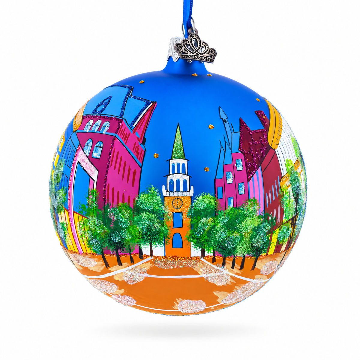 Church Street Marketplace, Burlington, Vermont Glass Ball Christmas Ornament 4 Inches