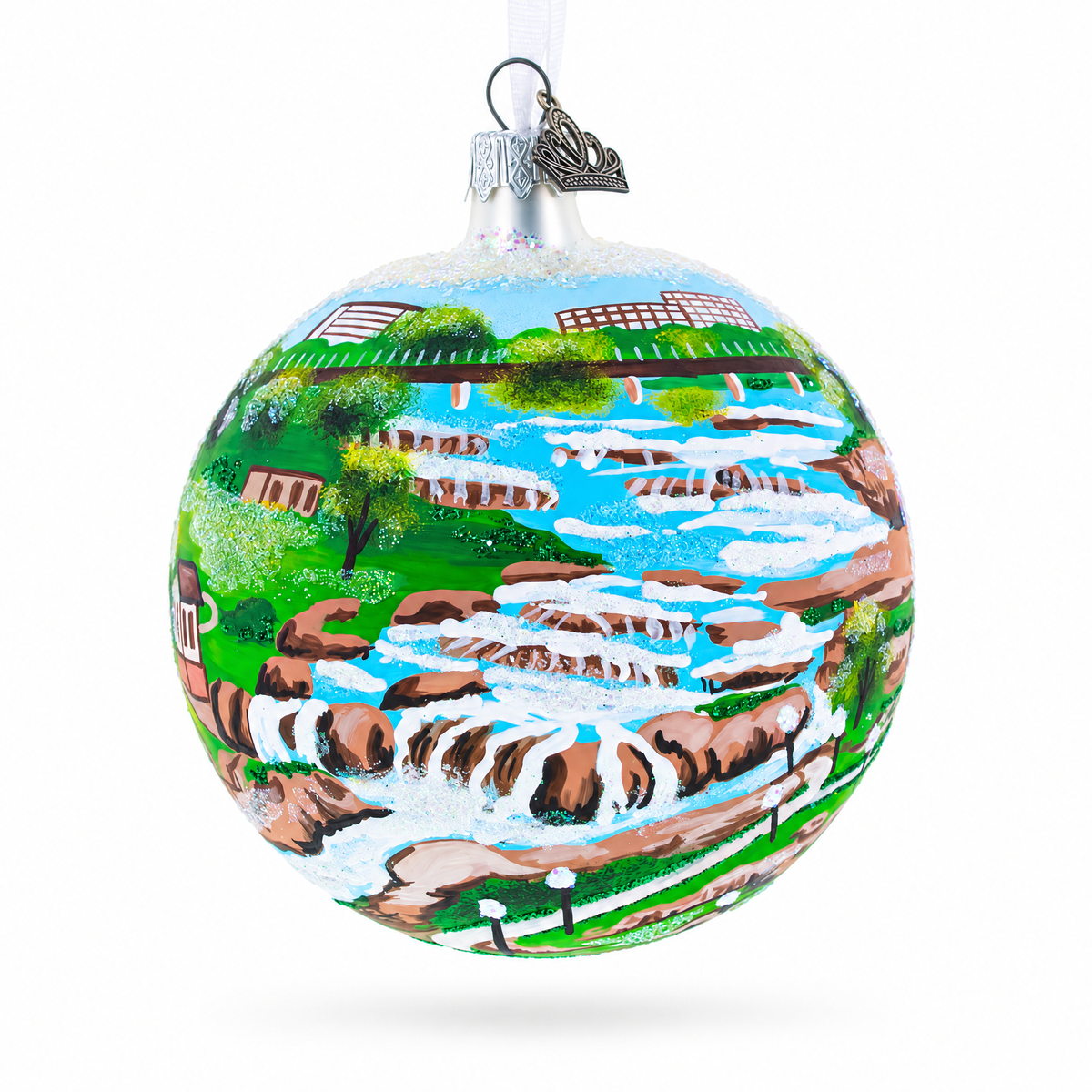 Falls Park, Sioux Falls, South Dakota Glass Ball Christmas Ornament 4 Inches