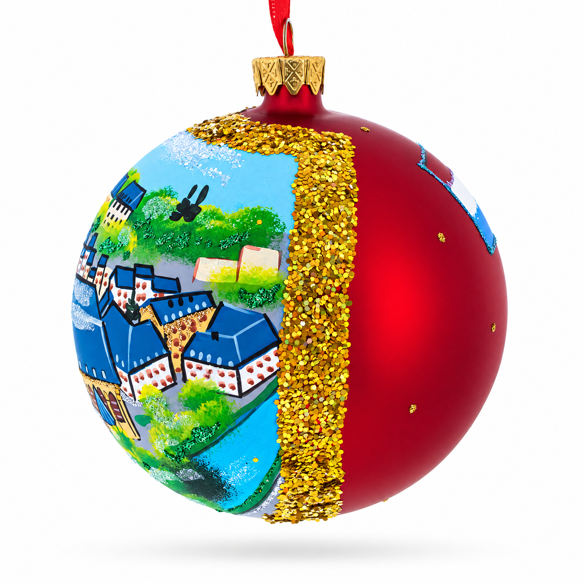Le Chemin de la Corniche, Luxembourg City, Luxembourg Glass Ball Christmas Ornament 4 Inches