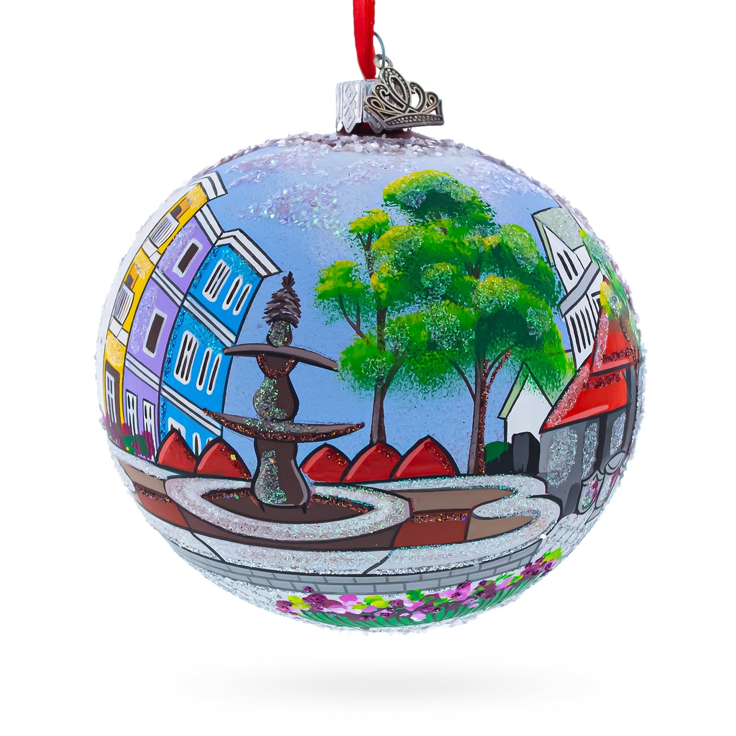 Historic Federal Hill, Providence, Rhode Island Glass Ball Christmas Ornament 4 Inches