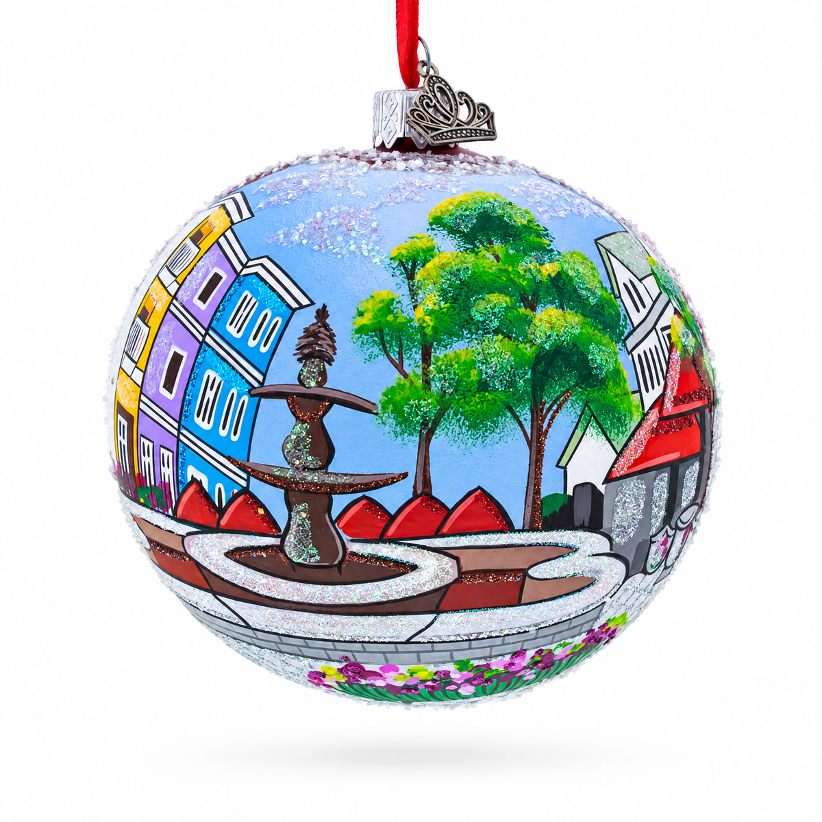 Historic Federal Hill, Providence, Rhode Island Glass Ball Christmas Ornament 4 Inches