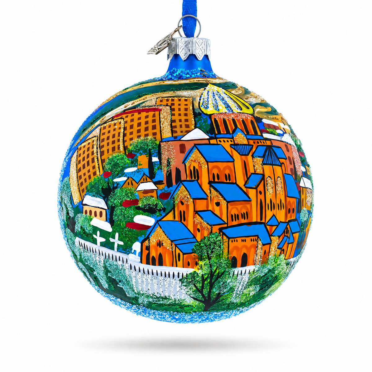 Old Town (Altstadt), Tbilisi, Georgia Glass Ball Christmas Ornament 4 Inches