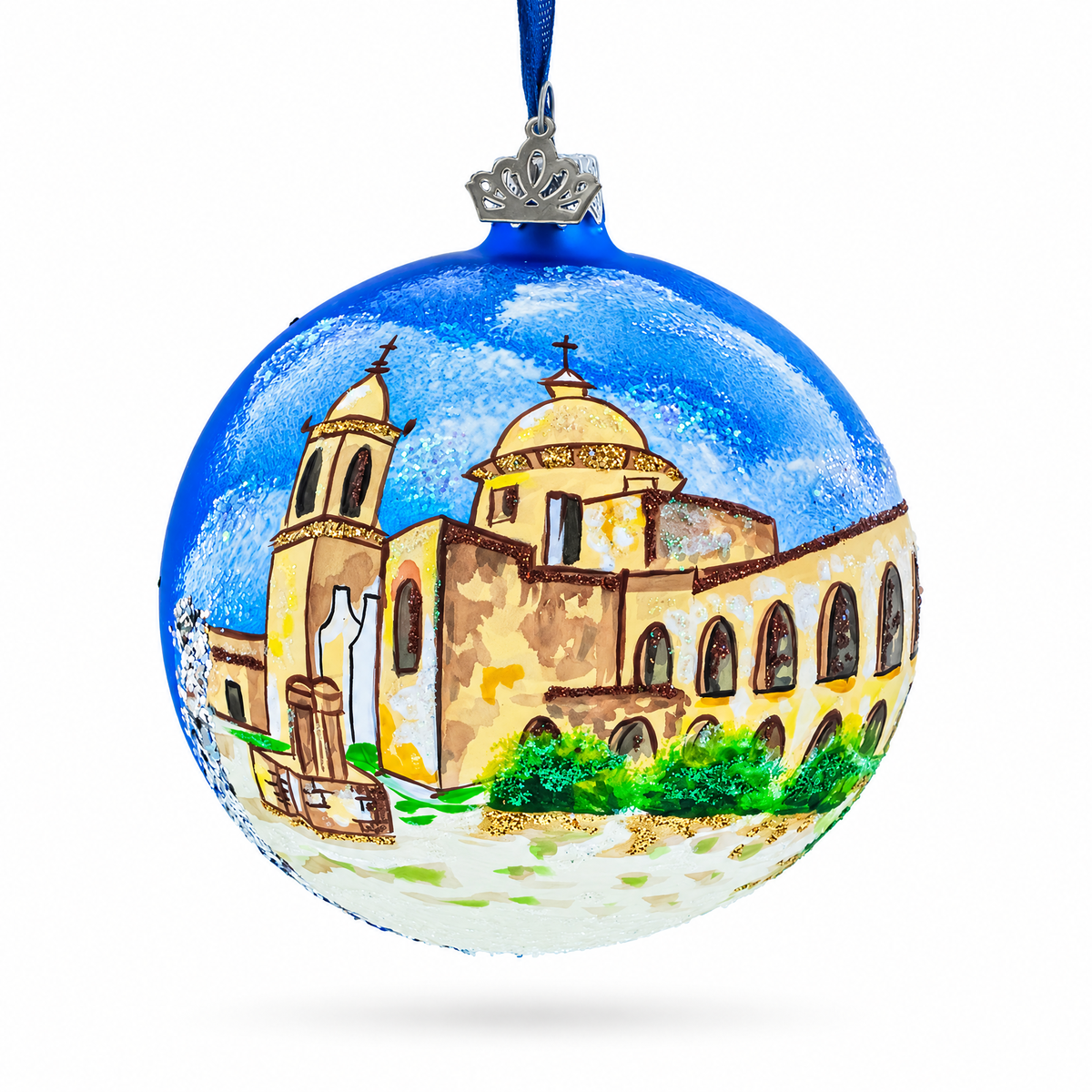 Mission San Jose, San Antonio, Texas Glass Ball Christmas Ornament 4 Inches