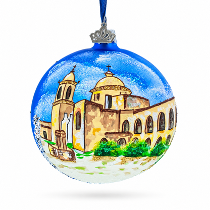 Mission San Jose, San Antonio, Texas Glass Ball Christmas Ornament 4 Inches