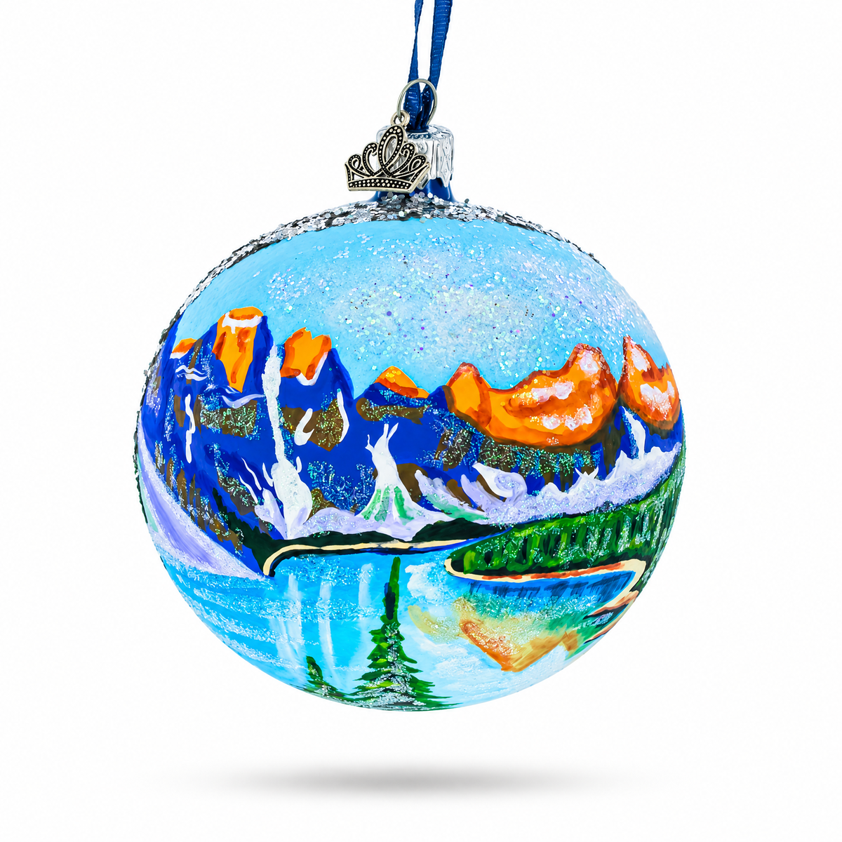 Moraine Lake near Banf, Alberta, Canada Glass Ball Christmas Ornament 4 Inches