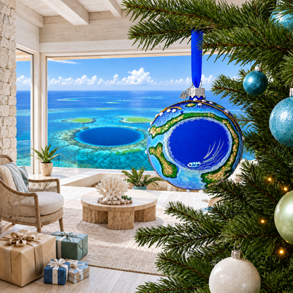 The Great Blue Hole, Belize Glass Ball Christmas Ornament 3.25 Inches